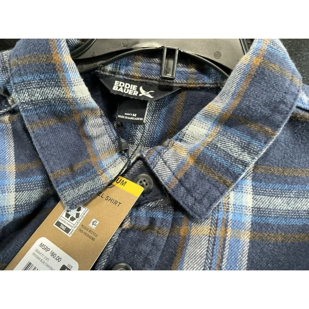 Eddie Bauer Insignia Blue Canyon Plaid Flannel Shirt Medium NWT - Picture 4 of 4